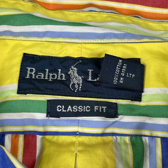 Ralph Lauren Shirt Mens‎ 17.5 XL Yellow Striped Vintage 90s Casual Workwear - Picture 7 of 14